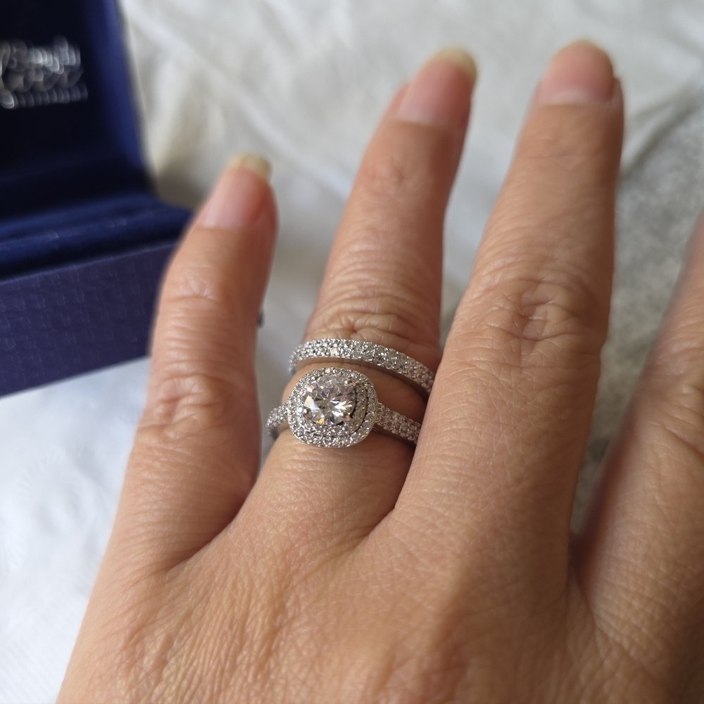 Simply Silver Set  Sterling Silver CZ Engagement Wedding Eternity Rings Size7 - Picture 3 of 6